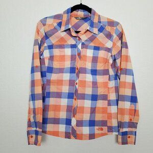 The North Face Womens Button Front Shirt Small Plaid Hiking Roll Tab‎ Outdoors